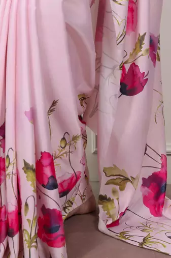 Pink glamlook satin silk printed saree