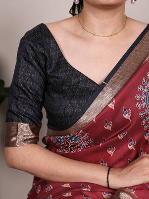 Maroon elegant tussar silk printed with viscose border saree 2