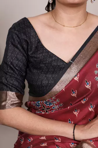 Maroon elegant tussar silk printed with viscose border saree