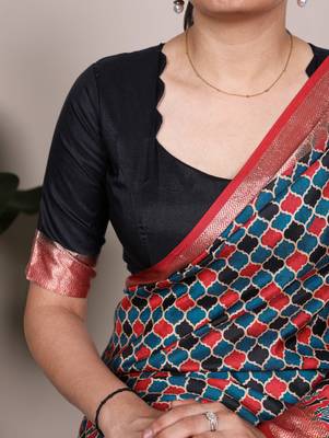 Red elegant tussar silk printed with viscose border saree 2