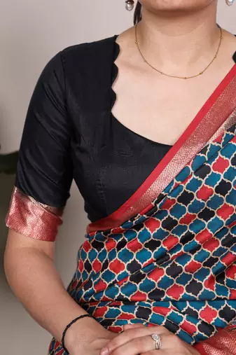 Red elegant tussar silk printed with viscose border saree
