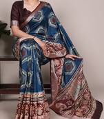 Teal elegant tussar silk printed with viscose border saree