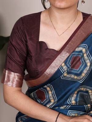 Teal elegant tussar silk printed with viscose border saree 2