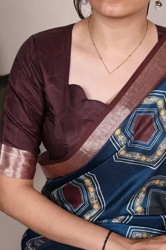 Teal elegant tussar silk printed with viscose border saree