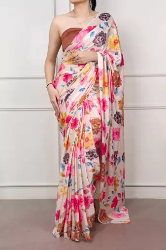 Multicolor glamlook satin silk printed saree