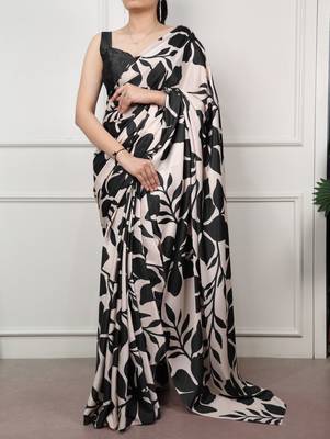 Black glamlook satin silk printed saree 1