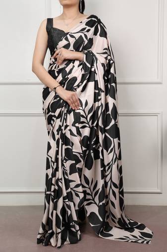 Black glamlook satin silk printed saree