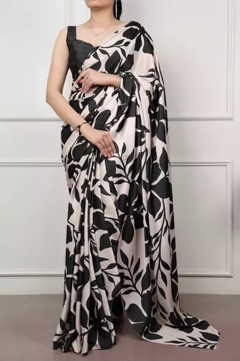 Black glamlook satin silk printed saree