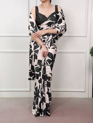 Black glamlook satin silk printed saree 2