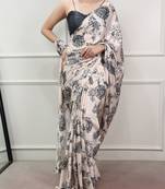 Off white glamlook satin silk printed saree