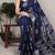 Navy blue rich slub silk printes with zari border saree