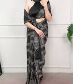 Black elegant satin silk printed saree