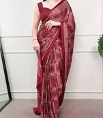 Maroon elegant satin silk printed saree