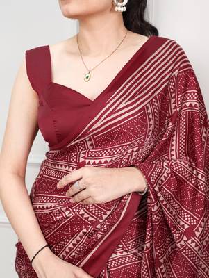 Maroon elegant satin silk printed saree 3