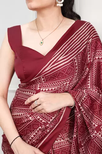 Maroon elegant satin silk printed saree