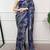 Navy blue elegant satin silk printed saree