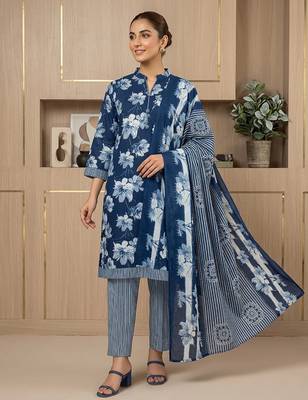 Printed cotton blend stitched geometric print salwar kurta dupatta for women 1