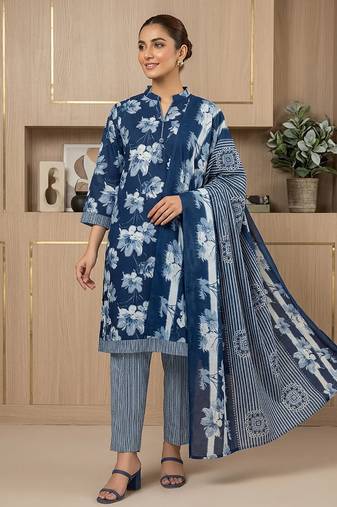 Printed cotton blend stitched geometric print salwar kurta dupatta for women