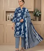 Printed cotton blend stitched geometric print salwar kurta dupatta for women