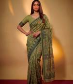 Mehendi soft poly cotton thread weaving work saree