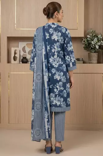 Printed cotton blend stitched geometric print salwar kurta dupatta for women