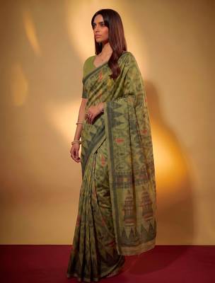 Mehendi soft poly cotton thread weaving work saree 2