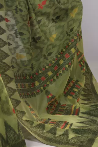 Mehendi soft poly cotton thread weaving work saree