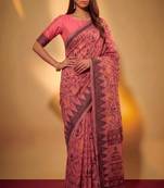 Salmon soft poly cotton thread weaving work saree