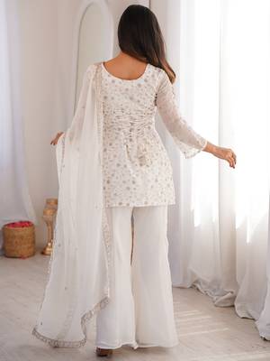 White Sequins Silk Festive Wear Pant Suit 6