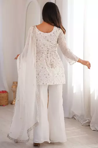White Sequins Silk Festive Wear Pant Suit