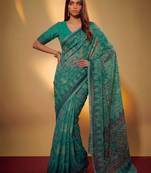 Teal soft poly cotton thread weaving work saree