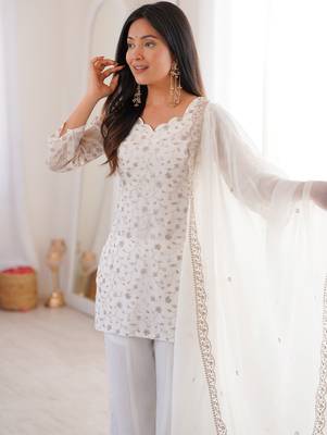 White Sequins Silk Festive Wear Pant Suit 7