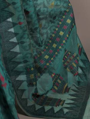 Teal soft poly cotton thread weaving work saree 4