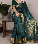 Green onam special raw silk zari weaving work saree