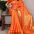 Orange onam special raw silk zari weaving work saree