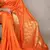 Orange onam special raw silk zari weaving work saree