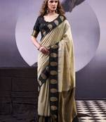 Beige smooth poly cotton zari weaving work saree