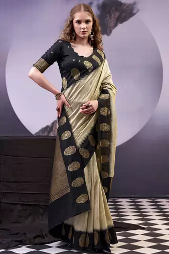 Beige smooth poly cotton zari weaving work saree