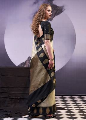Beige smooth poly cotton zari weaving work saree 3