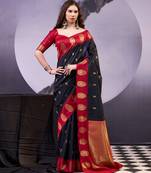 Black smooth poly cotton zari weaving work saree