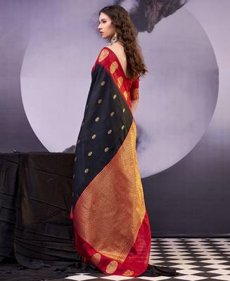 Black smooth poly cotton zari weaving work saree 3