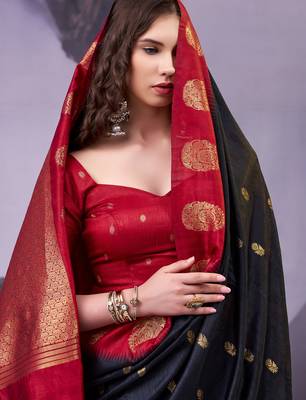 Black smooth poly cotton zari weaving work saree 4