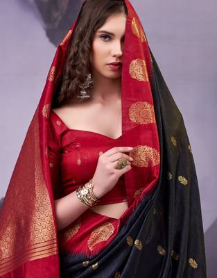 Black smooth poly cotton zari weaving work saree 5