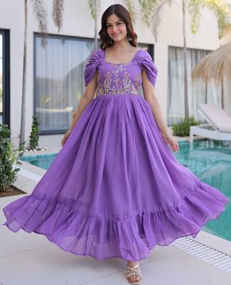Notable Purple Bead Work Chanderi Festive Wear Dress 6