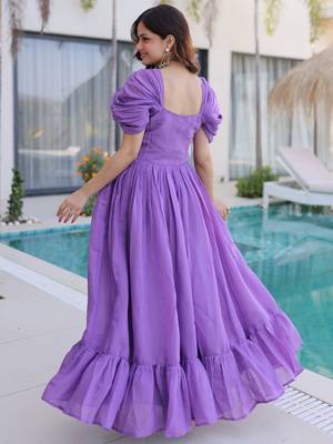 Notable Purple Bead Work Chanderi Festive Wear Dress 7