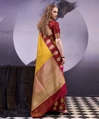 Mustard smooth poly cotton zari weaving work saree 3
