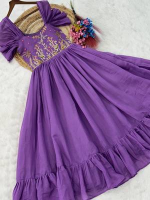Notable Purple Bead Work Chanderi Festive Wear Dress 9