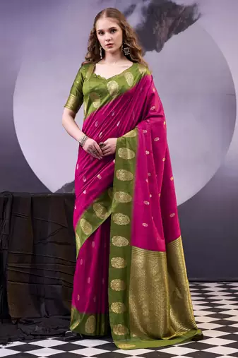 Pink smooth poly cotton zari weaving work saree