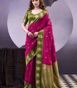 Pink smooth poly cotton zari weaving work saree