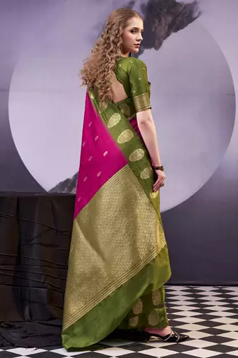 Pink smooth poly cotton zari weaving work saree